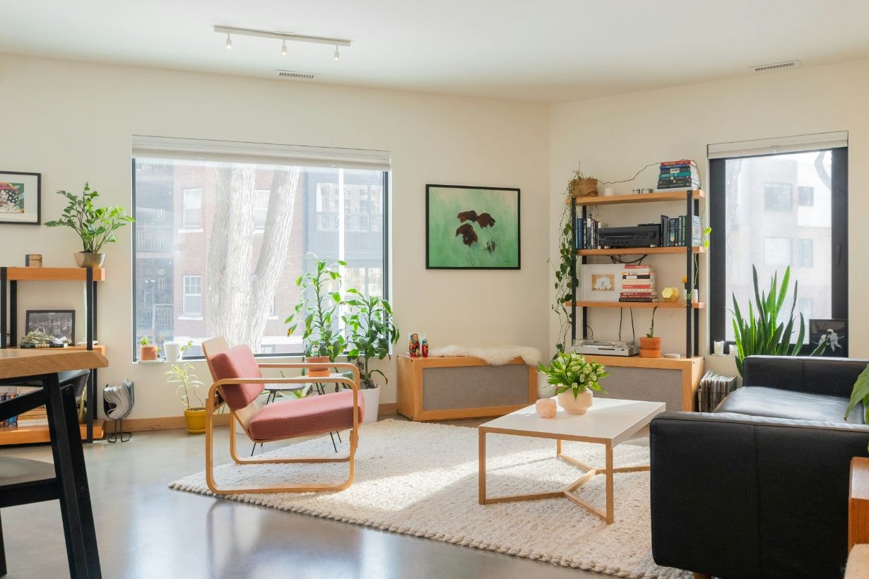 Living room with a minimalistic design