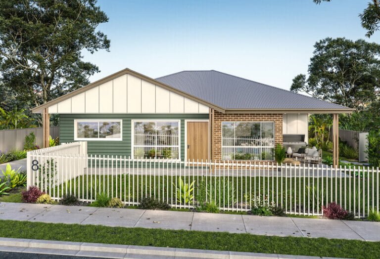 A 3D rendering of a house in Pendle Hill, NSW with a fence.